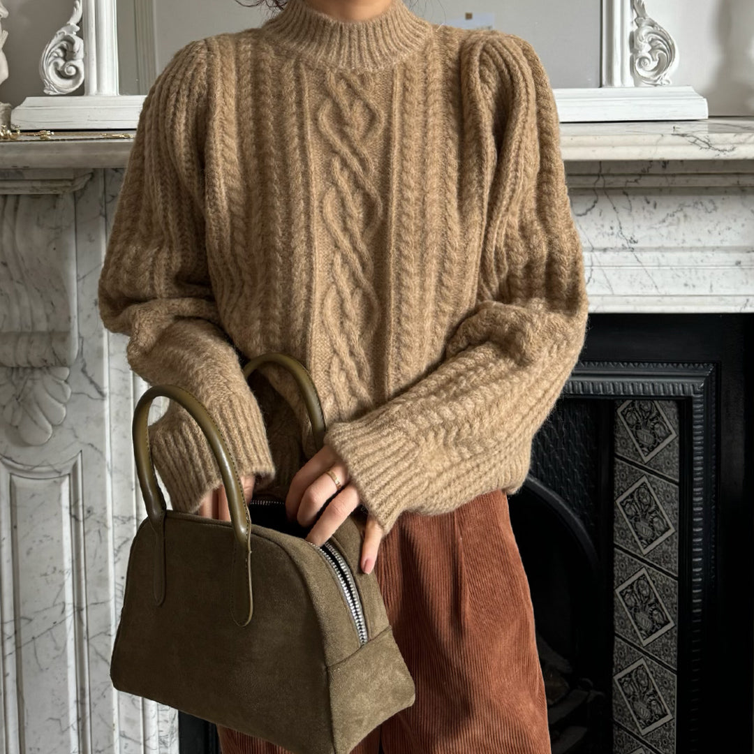 Beige cable clearance knit sweater