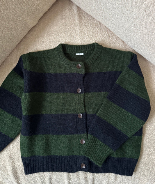 Green and navy stripy cardigan