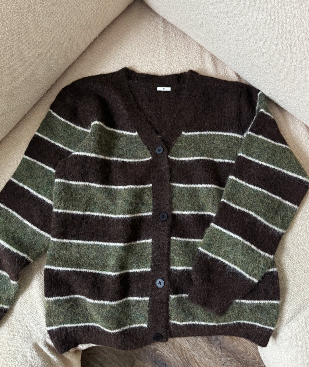 Green and brown stripy cardigan