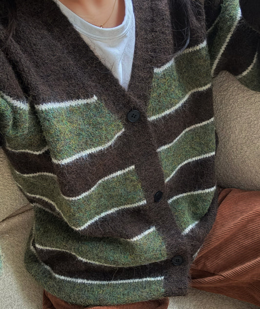 Green and brown stripy cardigan