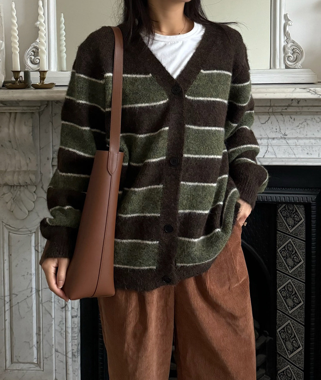 Green and brown stripy cardigan